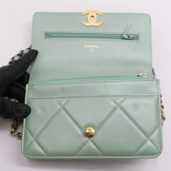 Chanel Lambskin Quilted Chanel 19 Wallet On Chain - Light Green E3H9X7NA - Picture 12 of 14